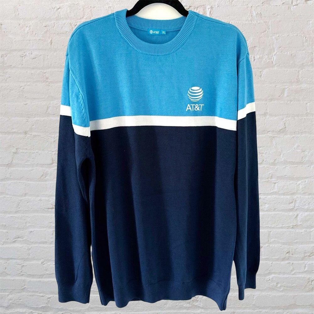 AT&T Sweater Mens Size XL Blue Knit Pullover Long Sleeve Employee Style Uniform